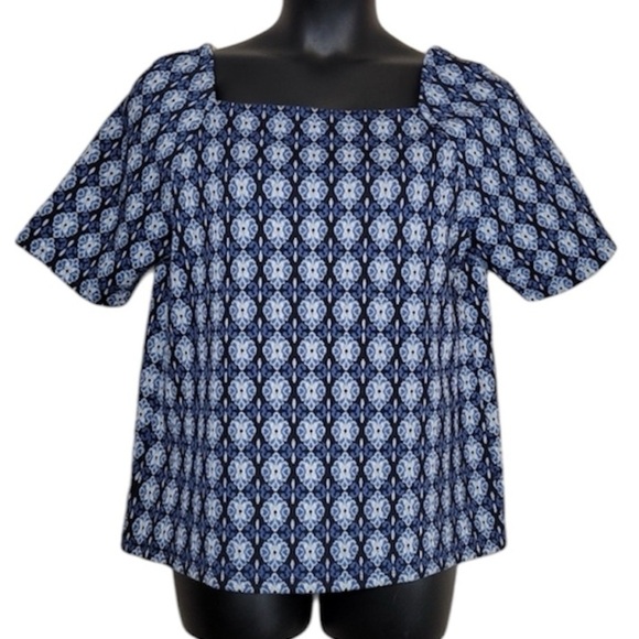LOFT Navy Floral Patterned Top Sz Lg - Picture 1 of 6